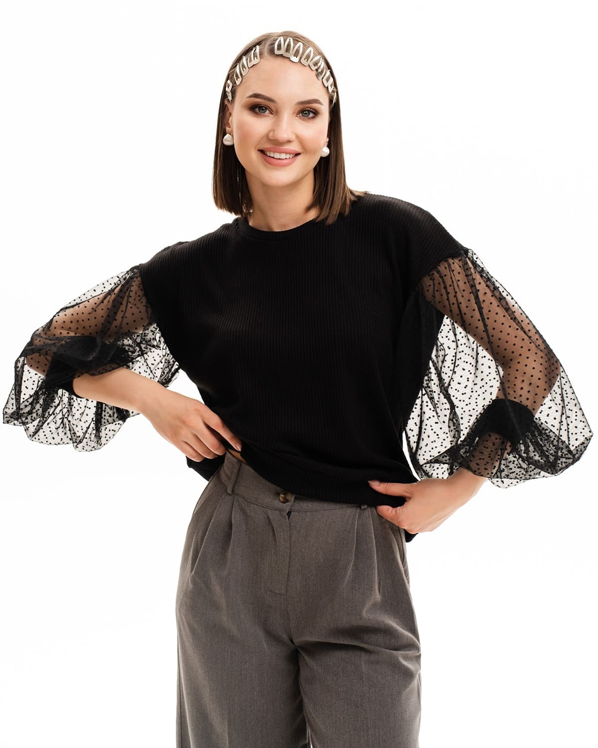 
Джемпер с прозрачными рукавами 71.9